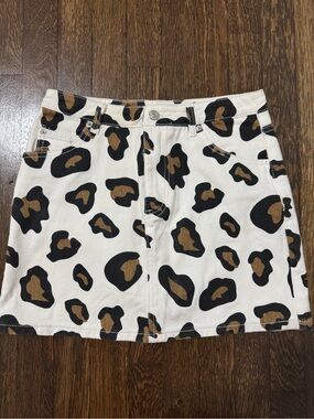 Leopard Print Mini Skirt - White with Black & Brown Spots